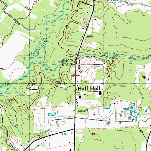 Topographic Map of Half Hell, NC