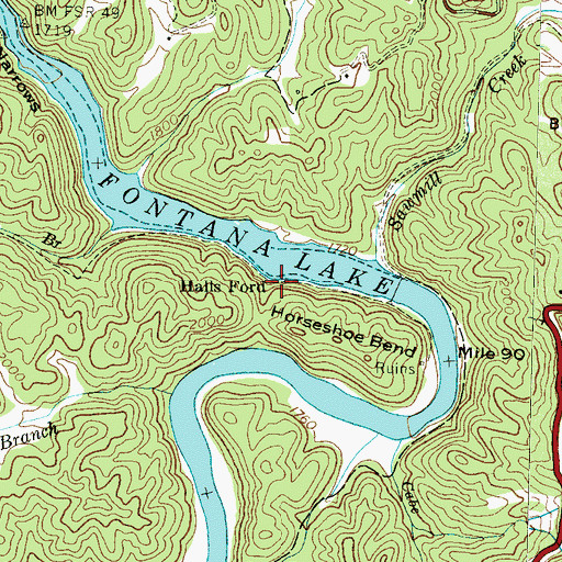 Topographic Map of Halls Ford, NC