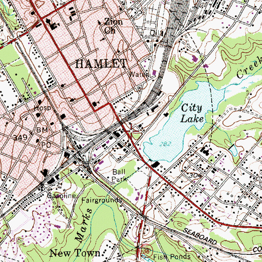 Topographic Map of Hamlet, NC