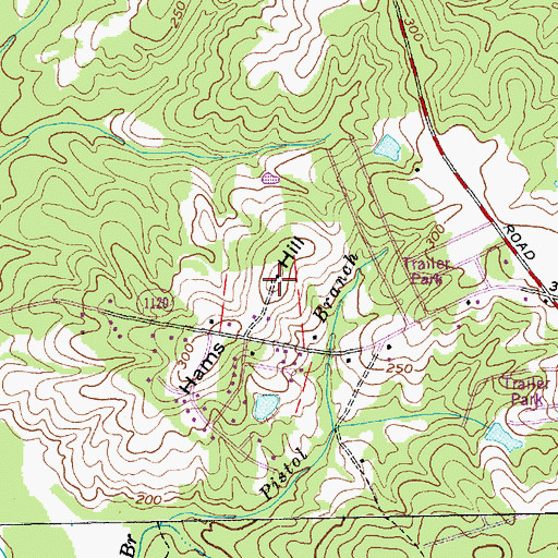 Topographic Map of Hams Hill, NC