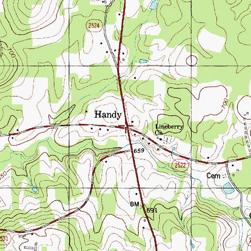 Topographic Map of Handy, NC