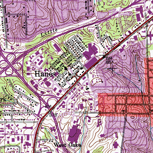 Topographic Map of Hanes, NC