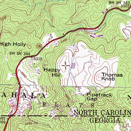 Topographic Map of Happy Hill, NC