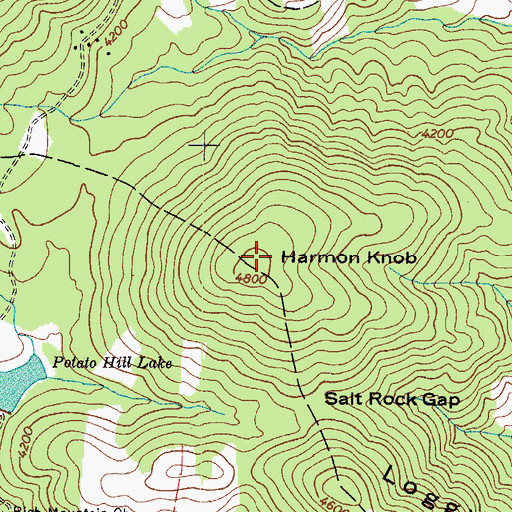 Topographic Map of Harmon Knob, NC