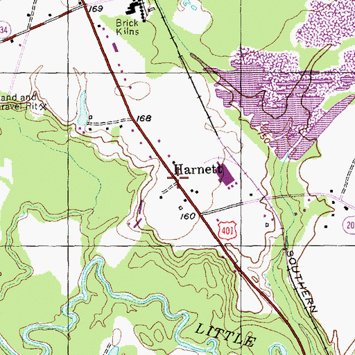 Topographic Map of Harnett, NC