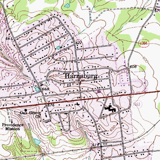 Topographic Map of Harrisburg, NC