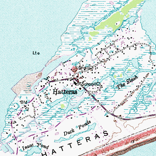 Topographic Map of Hatteras, NC