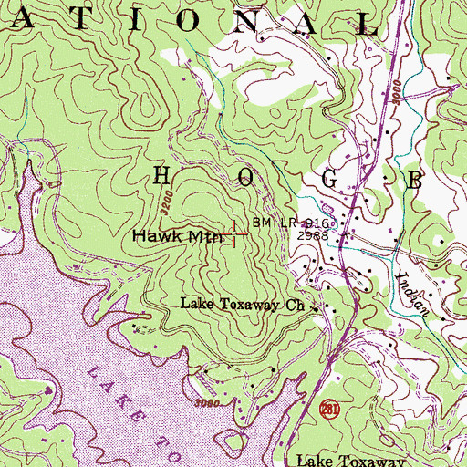 Topographic Map of Hawk Mountain, NC