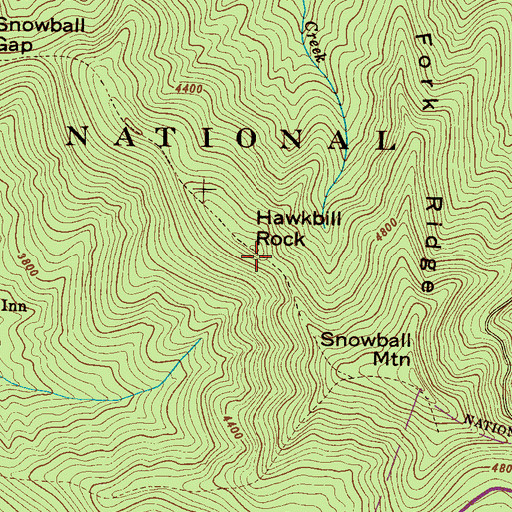 Topographic Map of Hawkbill Rock, NC