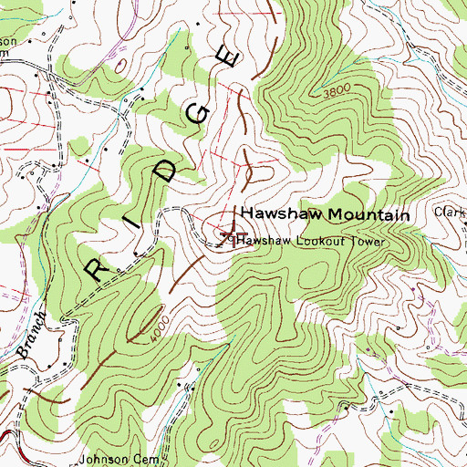 Topographic Map of Hawshaw Mountain, NC