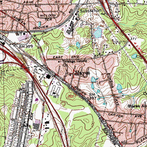 Topographic Map of Hayes, NC