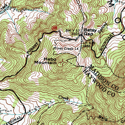Topographic Map of Hebo Mountain, NC