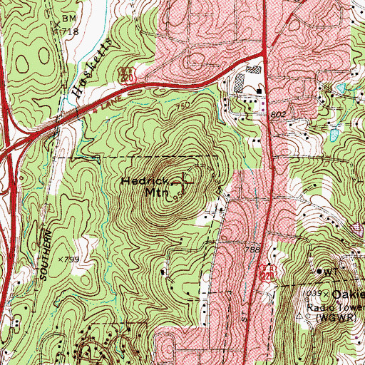 Topographic Map of Hedrick Mountain, NC