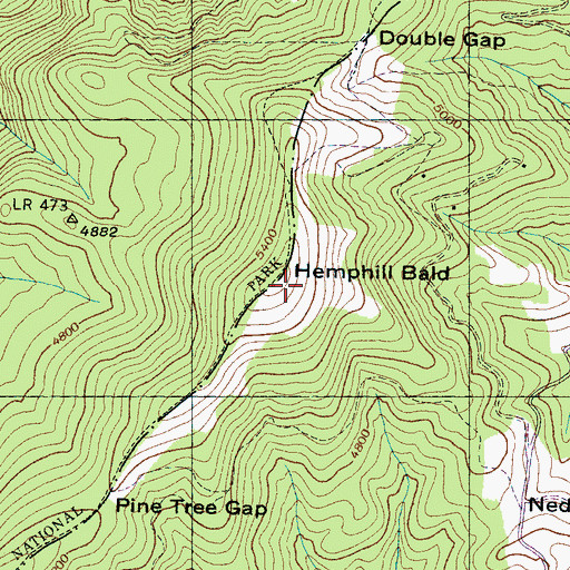 Topographic Map of Hemphill Bald, NC