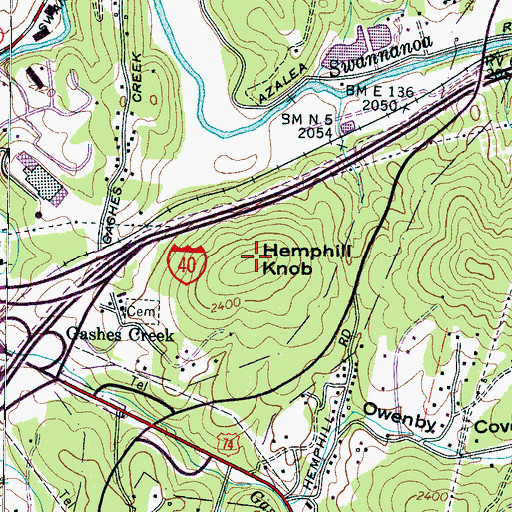 Topographic Map of Hemphill Knob, NC