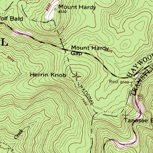 Topographic Map of Herrin Knob, NC