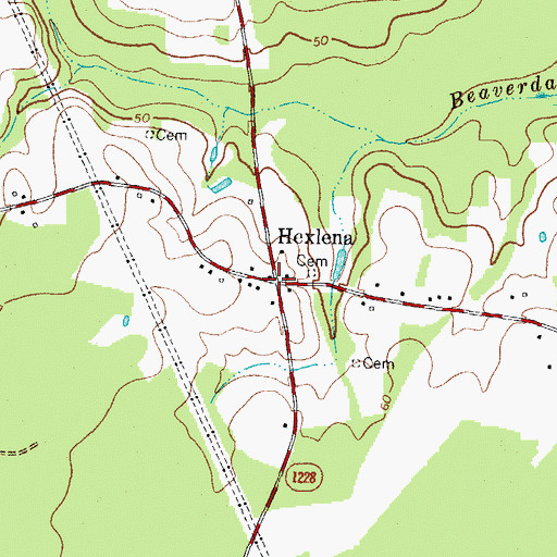 Topographic Map of Hexlena, NC