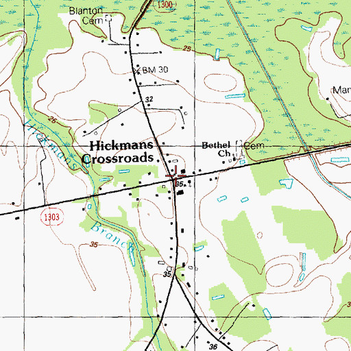 Topographic Map of Hickmans Crossroads, NC