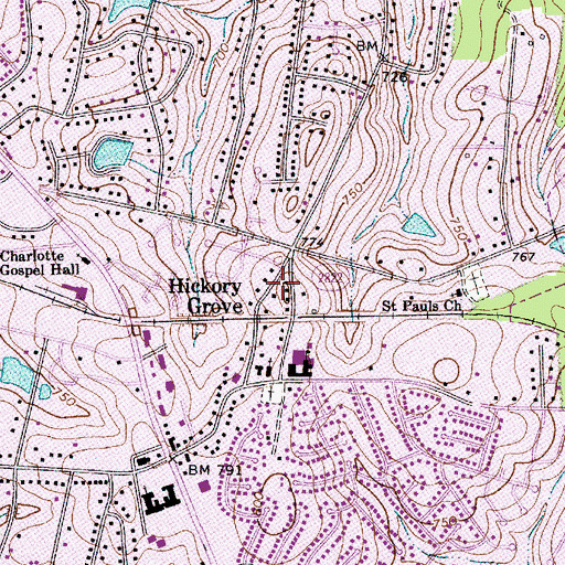 Topographic Map of Hickory Grove, NC