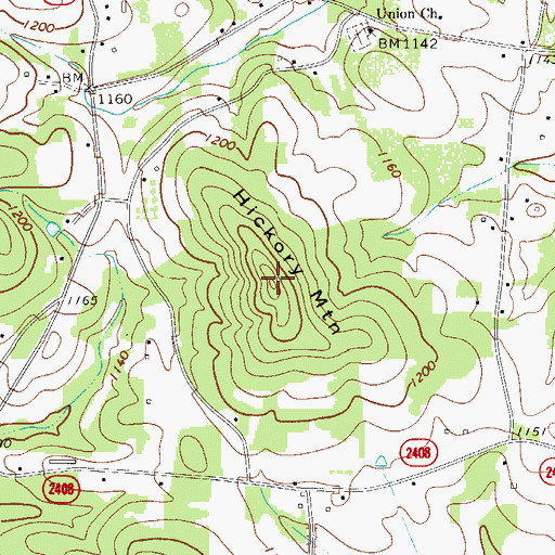 Topographic Map of Hickory Mountain, NC