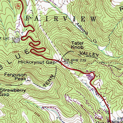 Topographic Map of Hickorynut Gap, NC