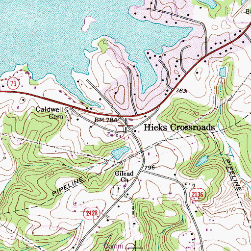 Topographic Map of Hicks Crossroads, NC