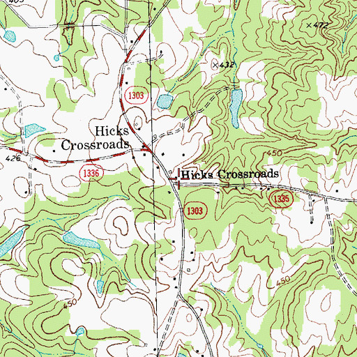 Topographic Map of Hicks Crossroads, NC