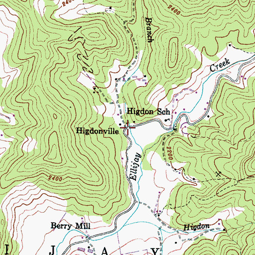 Topographic Map of Higdonville, NC