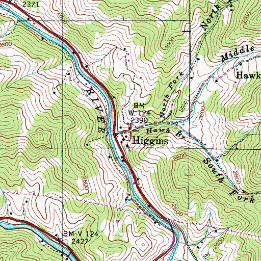Topographic Map of Higgins, NC