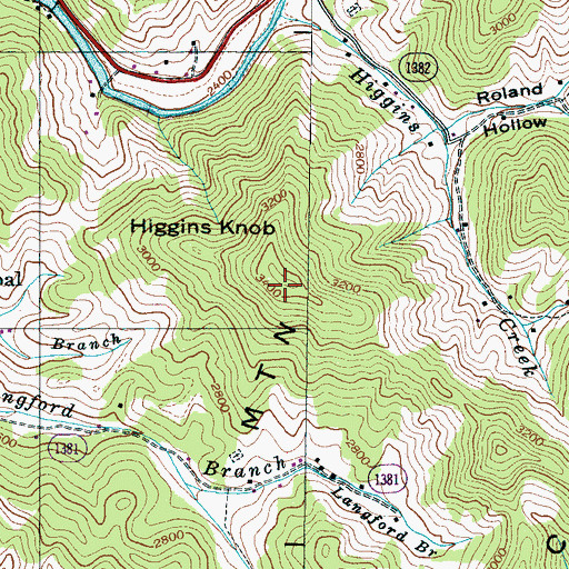 Topographic Map of Higgins Knob, NC