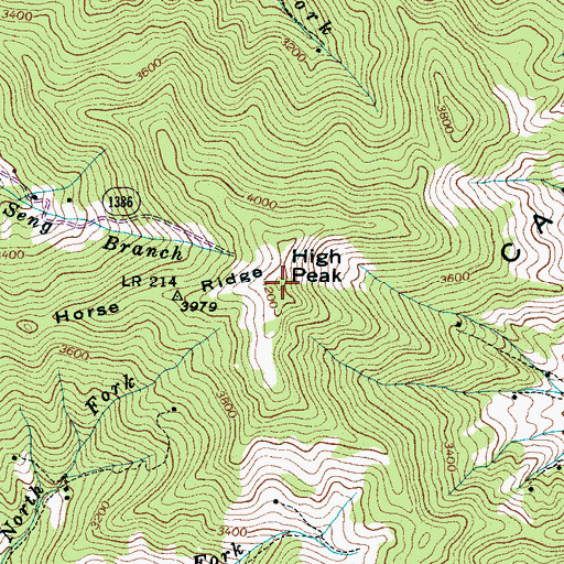 Topographic Map of High Peak, NC