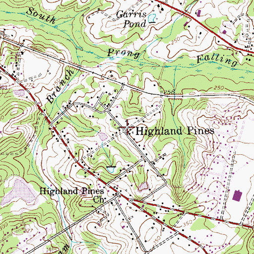 Topographic Map of Highland Pines, NC