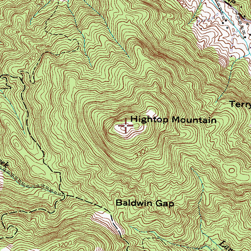 Topographic Map of Hightop Mountain, NC