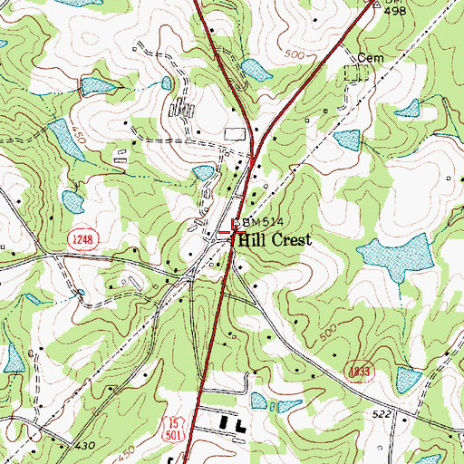 Topographic Map of Hill Crest, NC