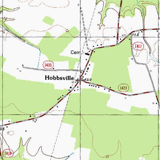 Topographic Map of Hobbsville, NC
