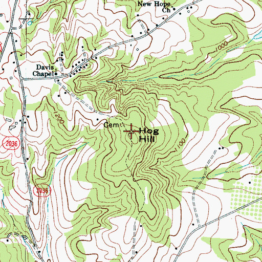 Topographic Map of Hog Hill, NC