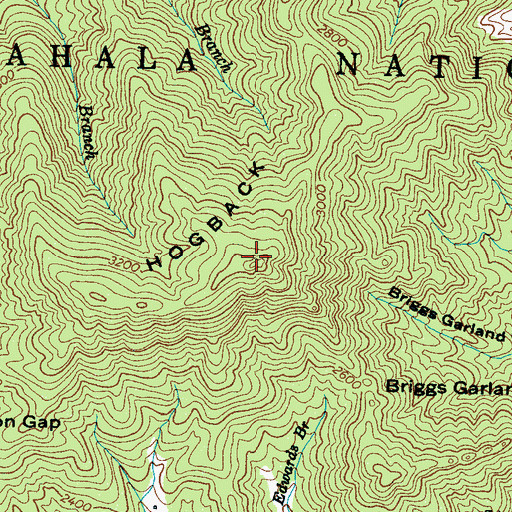 Topographic Map of Hogback Mountain, NC