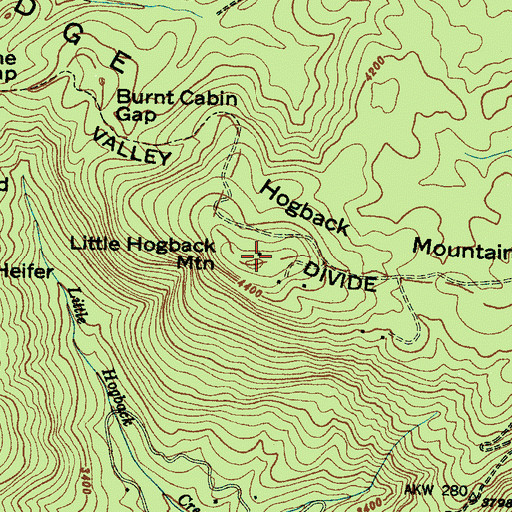 Topographic Map of Hogback Mountain, NC