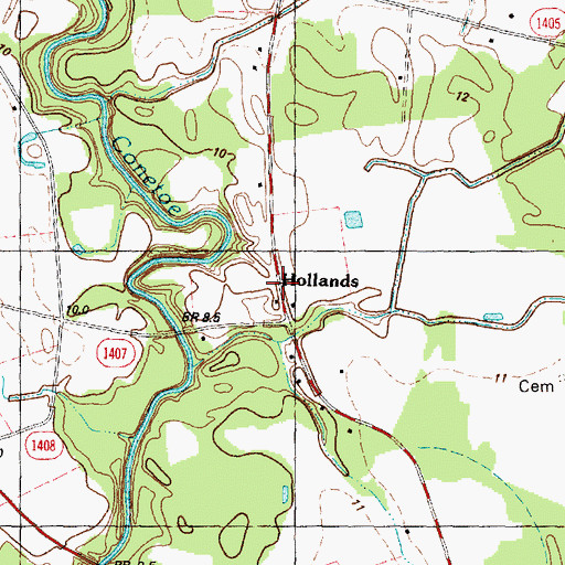 Topographic Map of Hollands, NC