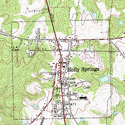 Topographic Map of Holly Springs, NC