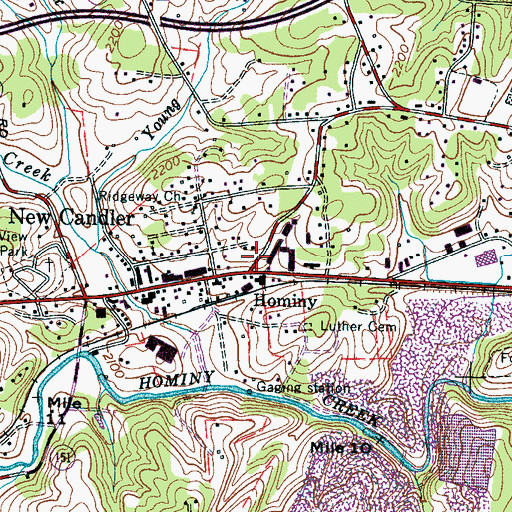Topographic Map of Hominy, NC