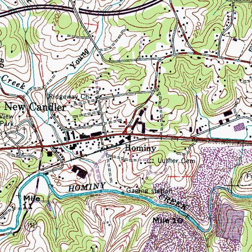 Topographic Map of Hominy, NC