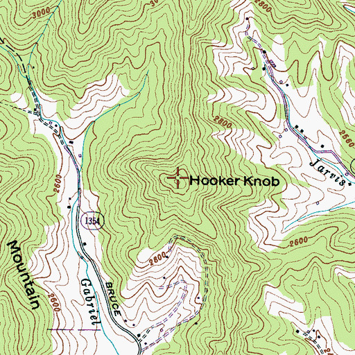 Topographic Map of Hooker Knob, NC