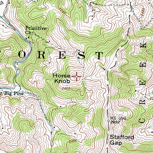 Topographic Map of Horse Knob, NC
