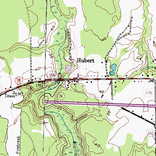 Topographic Map of Hubert, NC