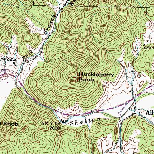 Topographic Map of Huckleberry Knob, NC