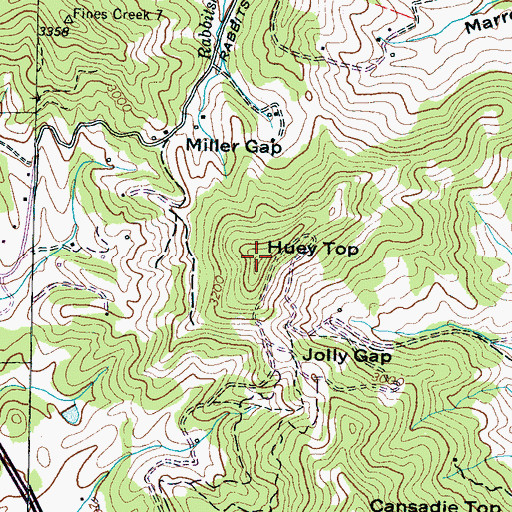Topographic Map of Huey Top, NC