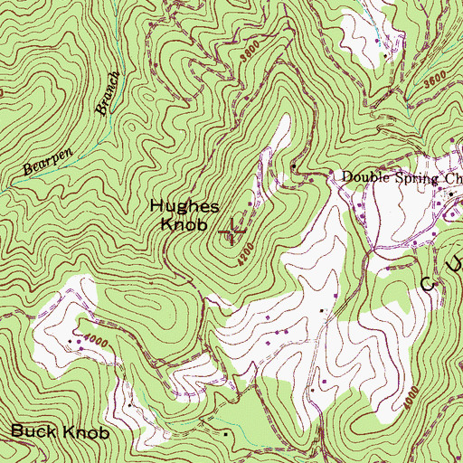 Topographic Map of Hughes Knob, NC