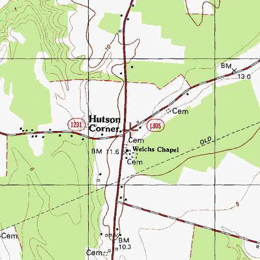Topographic Map of Hutson Corner, NC