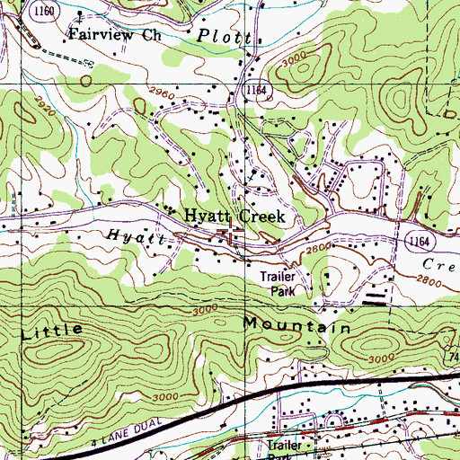 Topographic Map of Hyatt Creek, NC